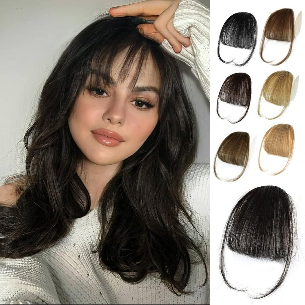 Clip in Bangs Human Hair Wispy Curly Straight Brown Black Fringes